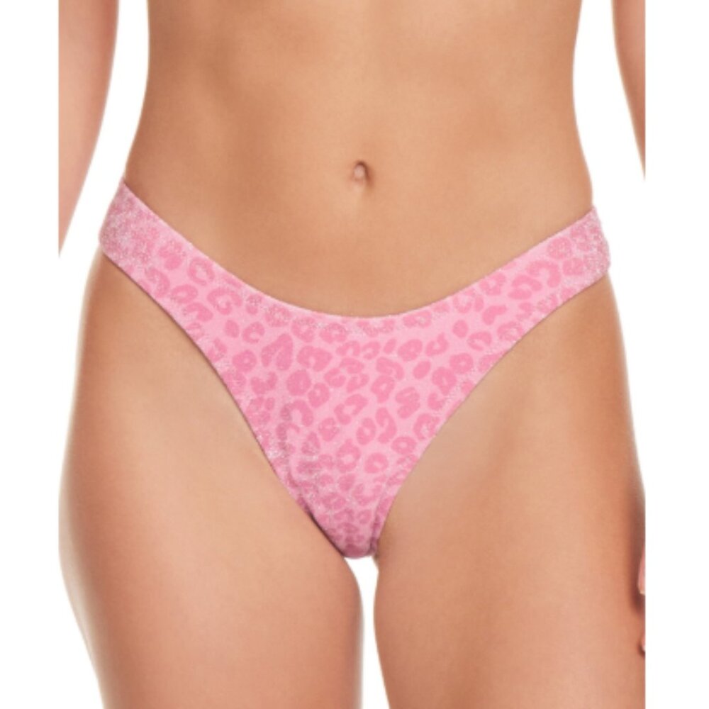 Jessica Simpson Women's High-Cut Animal-Print Bikini Bottom - Sparkly Pink NWT